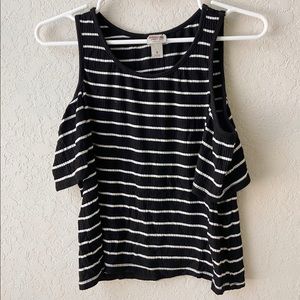 Black and White Striped Cold-shoulder T-shirt